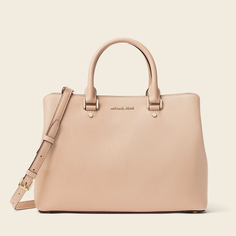 Michael Kors Savannah Large Saffiano Leather Satchel Handbag - soft pink 🌸